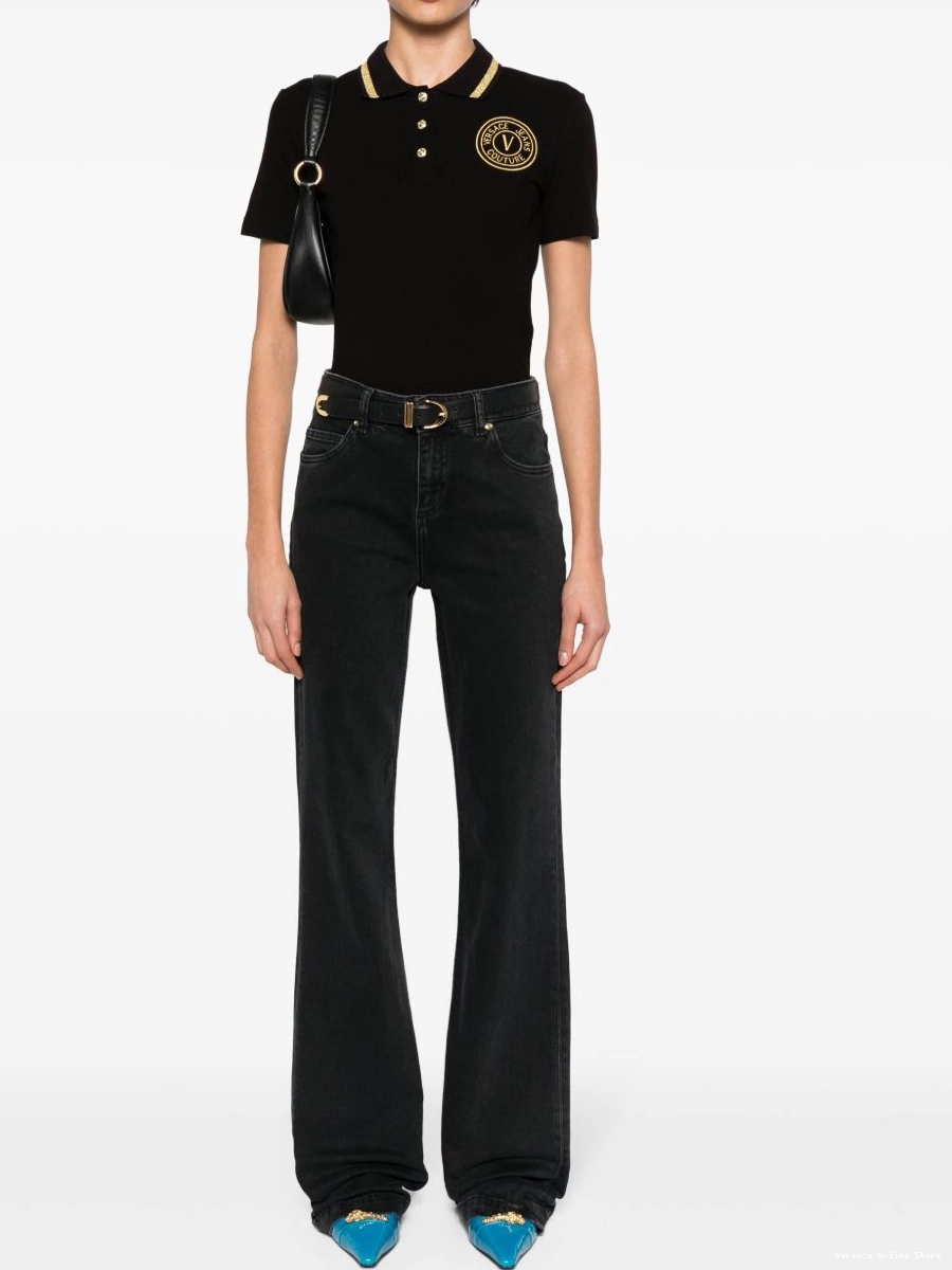 Cheap Jeans Couture Versace Women V-Emblem pique polo shirt 0327